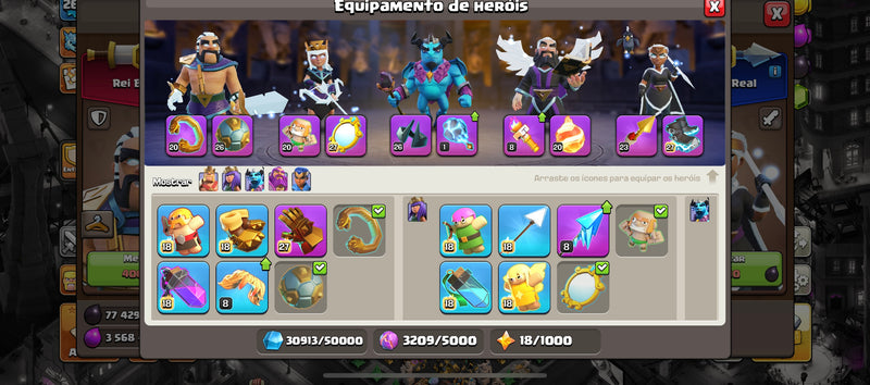 Cv18 | 4 Paisagens | 18 Skins | Set Mágico | +30 obstáculos na pá | Equipamentos 81% | (+05)