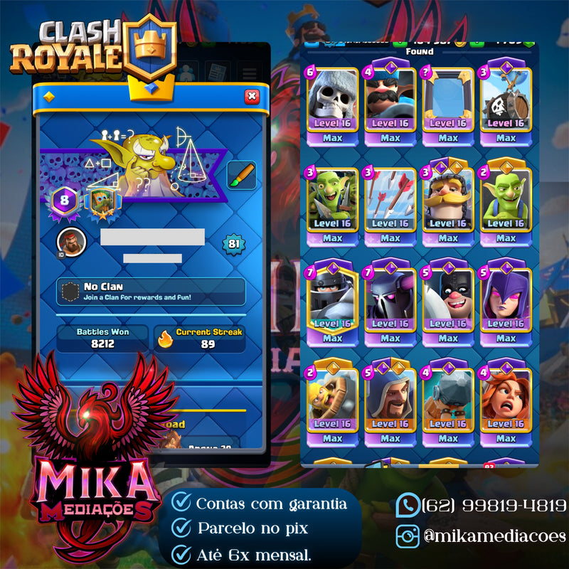 Clash Royale | Nível 81 | 36 Evoluções | 11 Heróis (Full) | 38 Cartas 16 | 41 Cartas 15 | 168 Emotes | (+030)