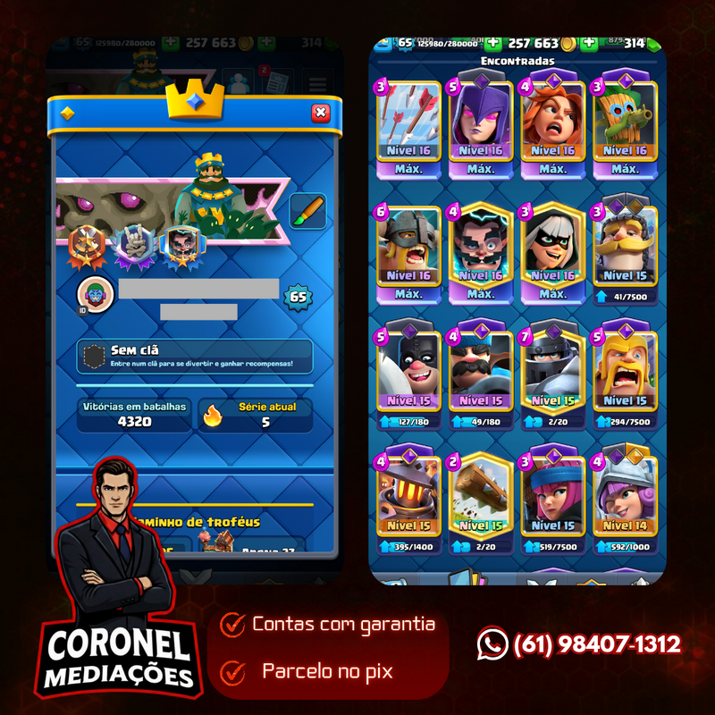 Clash Royale | NÍVEL 65 | 7 LVL 16 e 9 LVL 15 | 9 ANOS | 15 EVOLUÇÕES | 1 HERÓIS