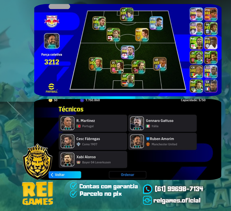 Efootball | força 3.212 | Desailly (107) | Oliver Kahn (106) | Hazard (106) | Baggio (105) | Batistuta (105) | Scholes (104) | Baresi (104) | Messi (103) | Beckenbauer (103) | Kobel (103) | yamal (103) | Raúl (103 | 5 técnicos | (#4)
