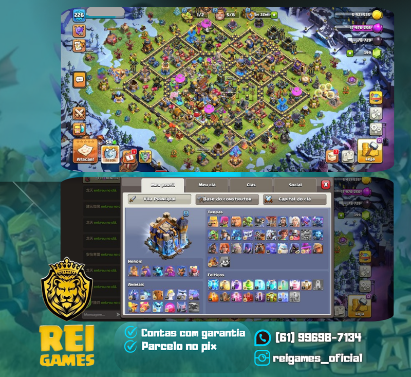 Clash of Clans cv18 | nível 226 | 24 skins (6 lendárias) | 4 paisagens | (#17)