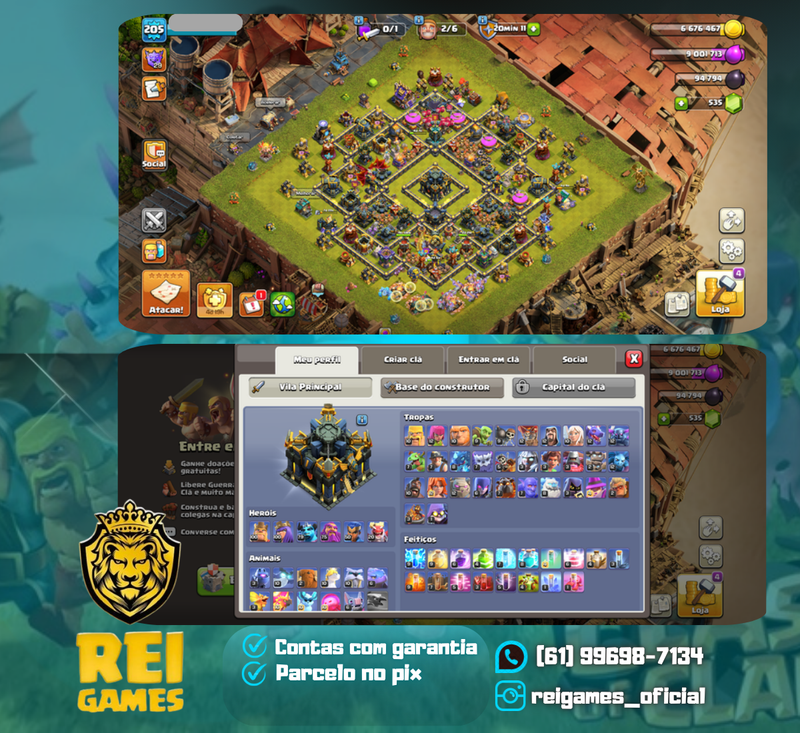 Clash of Clans cv17 | nível 205 | 29 skins (11 lendárias) | 2 paisagens | (#7)