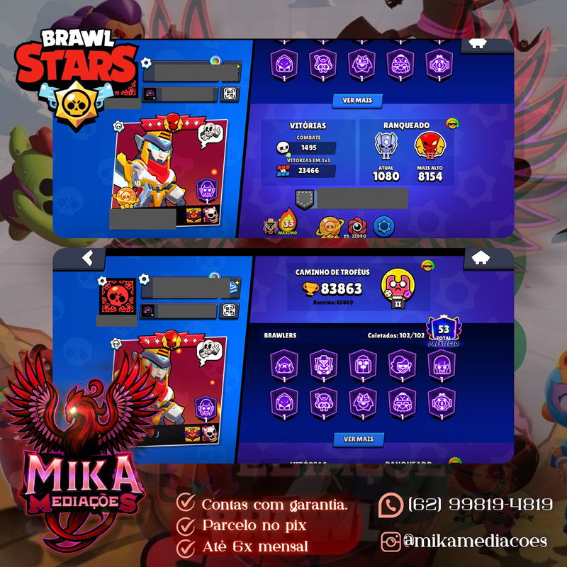 Brawl Stars | 83k Troféus | 61 brawlers 11 | 54 Hypercargas | 334 Skins | (+033)