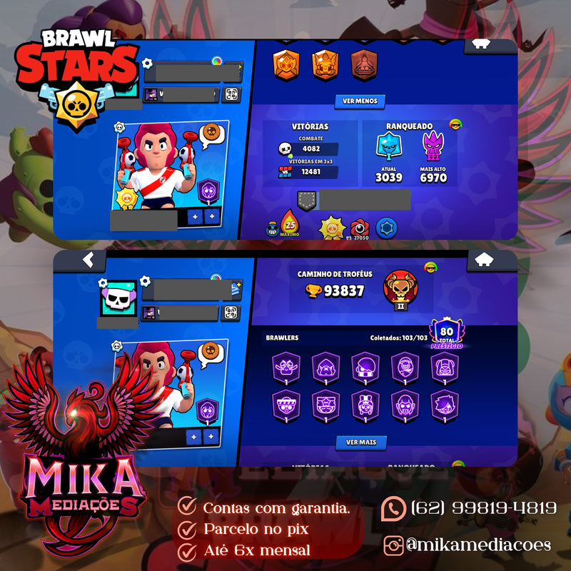 Brawl Stars | 93k Troféus | 81 Brawlers Full | 68 Hypercargas | 365 Skins | Fama Solar 2 | (+023)