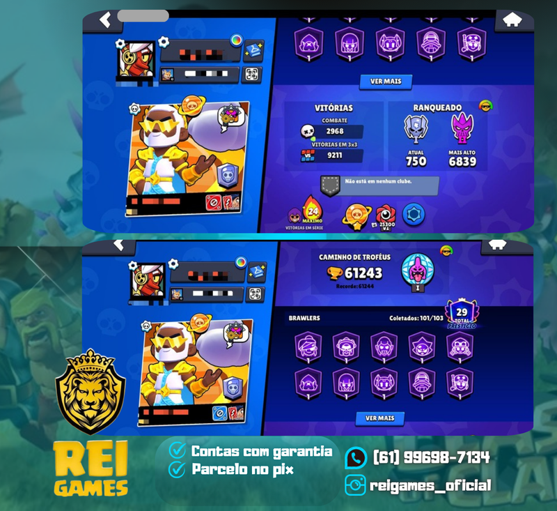 CONTA INSANA BRAWL STARS 2018 | +61.000 TROFÉUS | 360+ SKINS NO TOTAL | 29 PRESTÍGIOS | 57 BRAWLERS LVL 11 | 46 HIPERCARGAS | (#8)