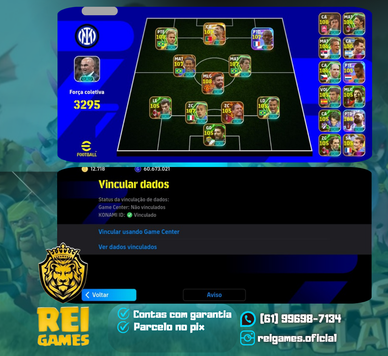 Efootball | força 3.295 | 12.700 moedas | Neymar (108) | Bruno F. (108) | Muller (108) | CR7 (107) | Dembélé (107) | Ronaldinho (107) | Kaká (107) | Cannavaro (107) | Van Dijk (105) | 16 técnicos | (#2)