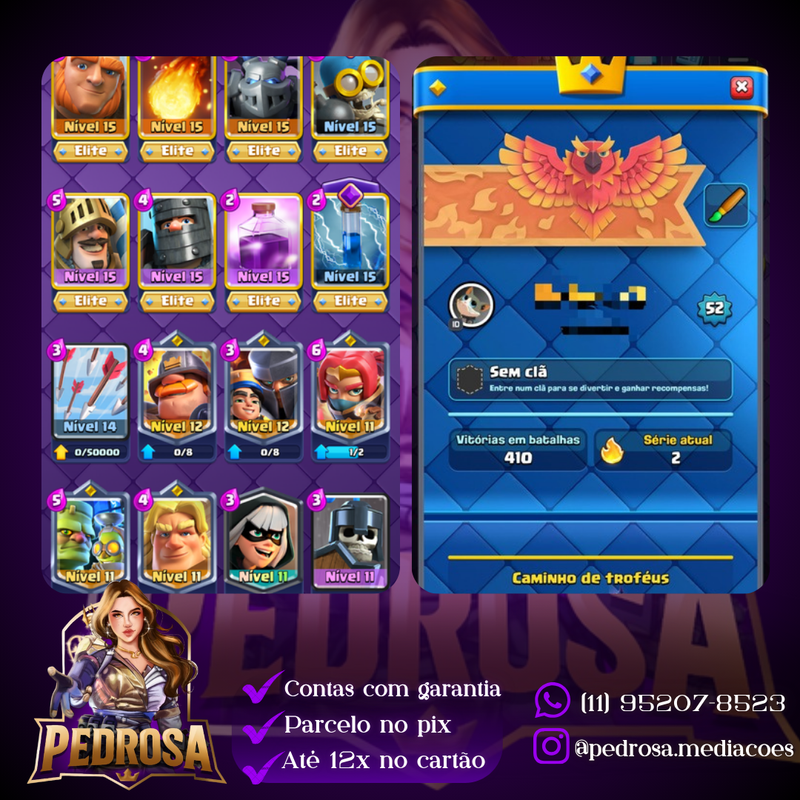 LVL 52 | +10k Troféus | 6 Evoluções | 8 Cartas Elites | (P+1)