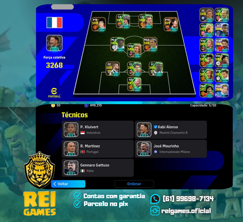 Efootball | força 3.268 | Best (109) | Cruyff (109) | Messi (109 | Schmeichel (107) | thuram (106) | Baresi (106) | Pirlo (106) | bonucci | Seedorf | Ferri | Bergkamp | Batistuta | Oliver Kahn | Pacho | Ambrosini | (5 técnicos) | 662 jogadores | (#1)