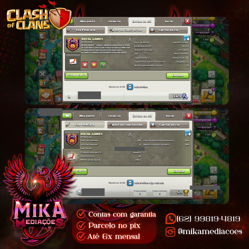 Clã Nível 20 | Capital 10 | Liga Cristal 3