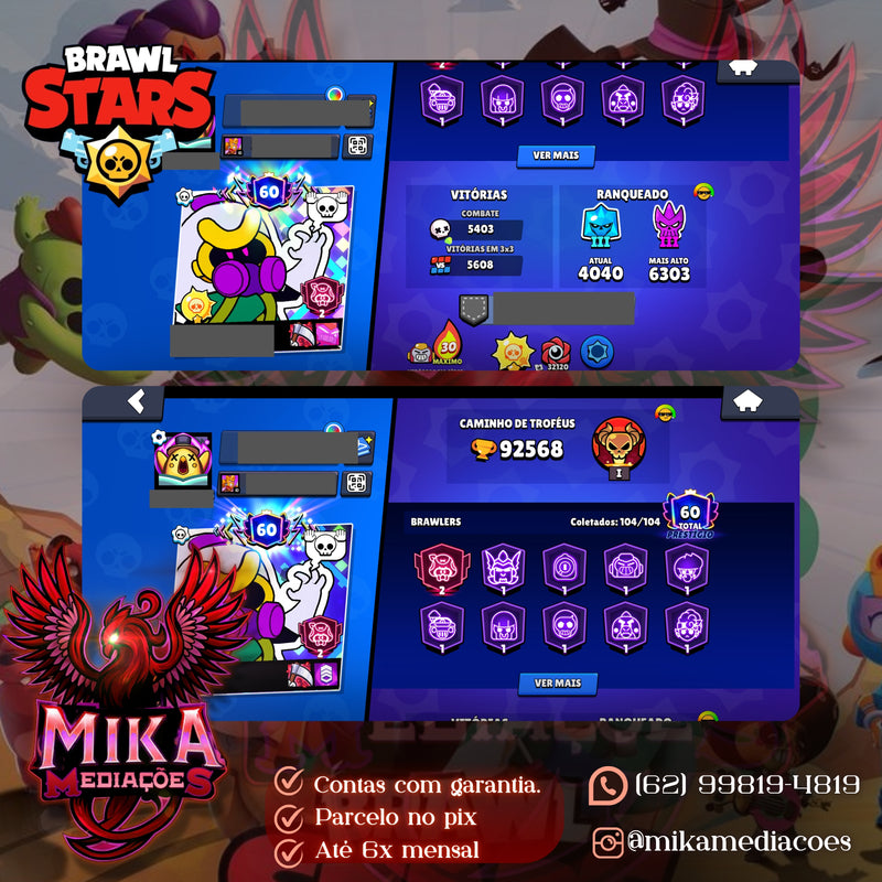 Brawl Stars | 92k Troféus | 57 Brawlers 11 | 50 Hypercargas | 60 Prestígios | 415 Skins | Fama Solar 1 | (+042)