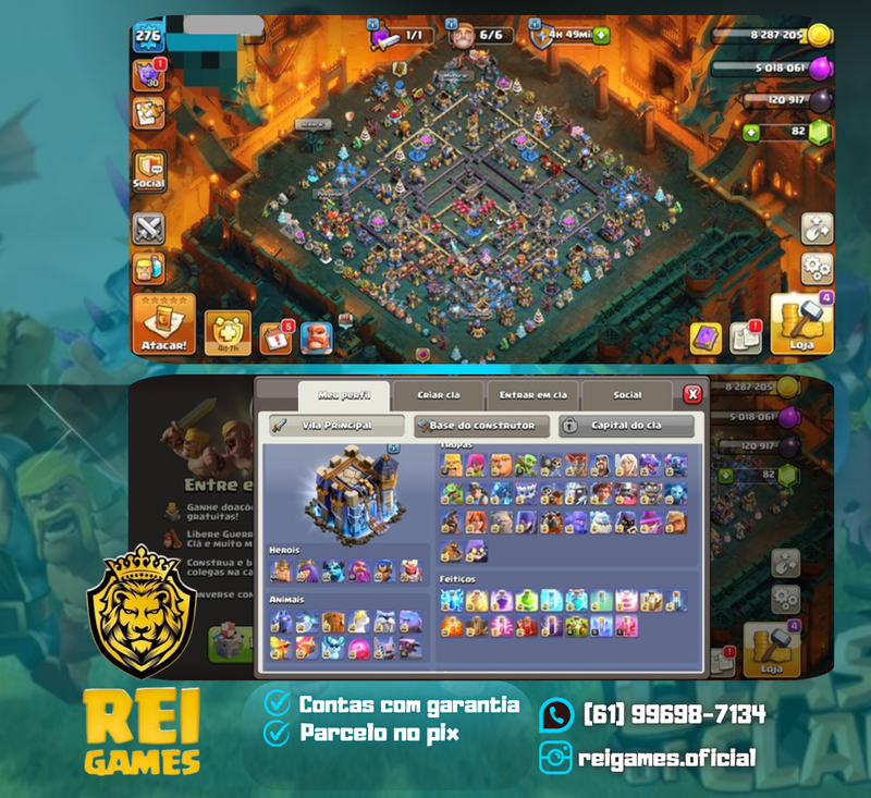 Clash of Clans cv18 | nível 276 | 55 skins (32 lendárias) | 7 paisagens (1 de guerra) | 95% Full) | (#17)
