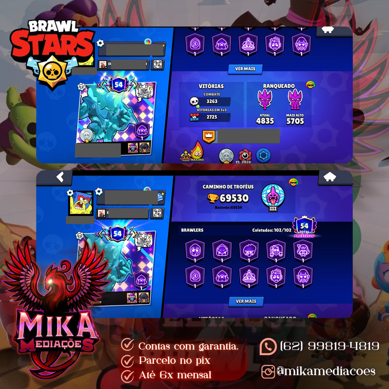 Brawl Stars | 69k Troféus | 47 brawlers 11 | 37 Hypercargas | 293 Skins | (+034)