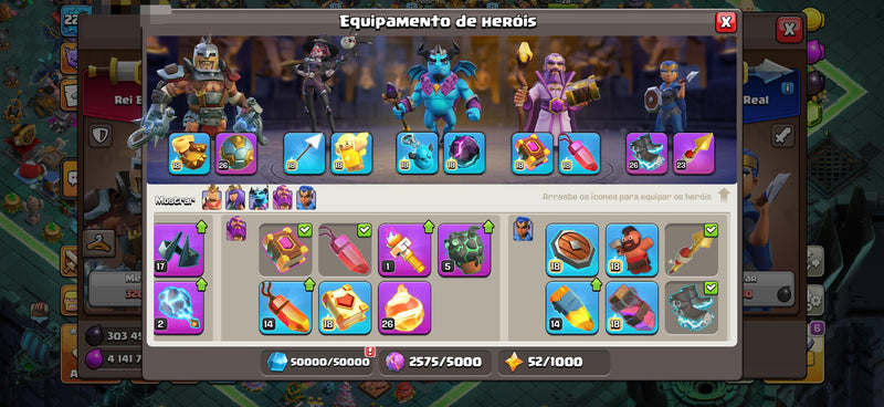 CV17 full/insana | Obstáculos raros | 3 Paisagens | Heróis 100/100/81/75/50 | Equipamentos full (c+0)