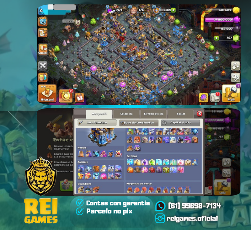 Clash of Clans | cv18 (semifull) | nível 217 | 20 skins (11 lendárias) | 6 paisagens | (#10)