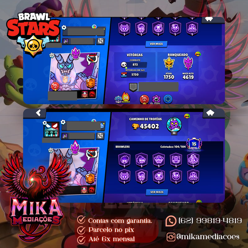 Brawl Stars | 45k Troféus | 44 Brawlers 11 | 40 Hypercargas | 15 Prestígios | 328 Skins | Fama Marciana 1 | (+043)