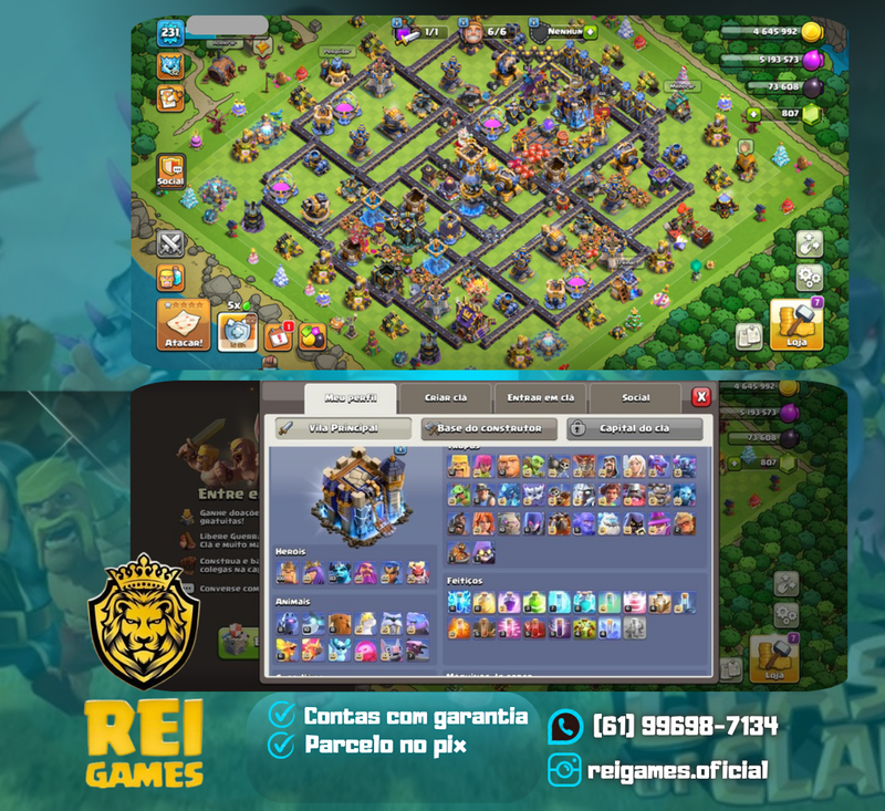 Clash of Clans cv18 | semifull | nível 231 | 26 skins (9 lendárias) | (#22)